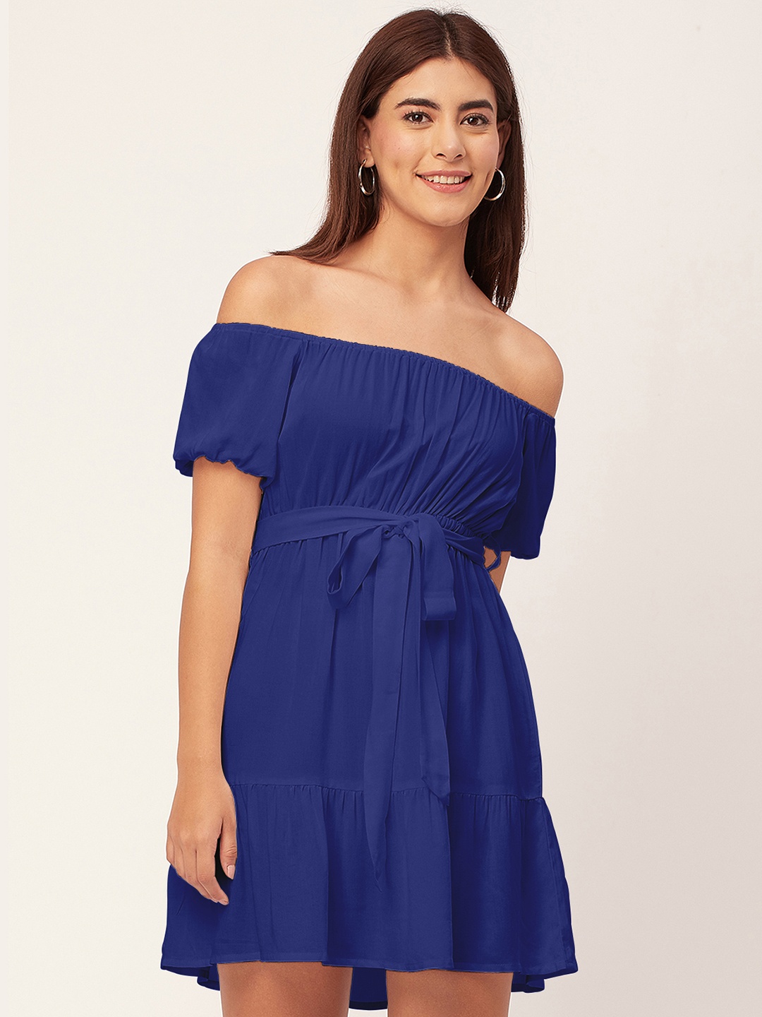 

Moomaya Off-Shoulder Short Sleeves Fit & Flare Dress, Blue