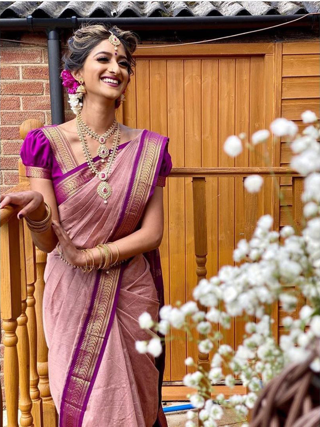 

DIVASTRI Ethnic Pure Silk Zari Kanjeevaram Saree, Pink