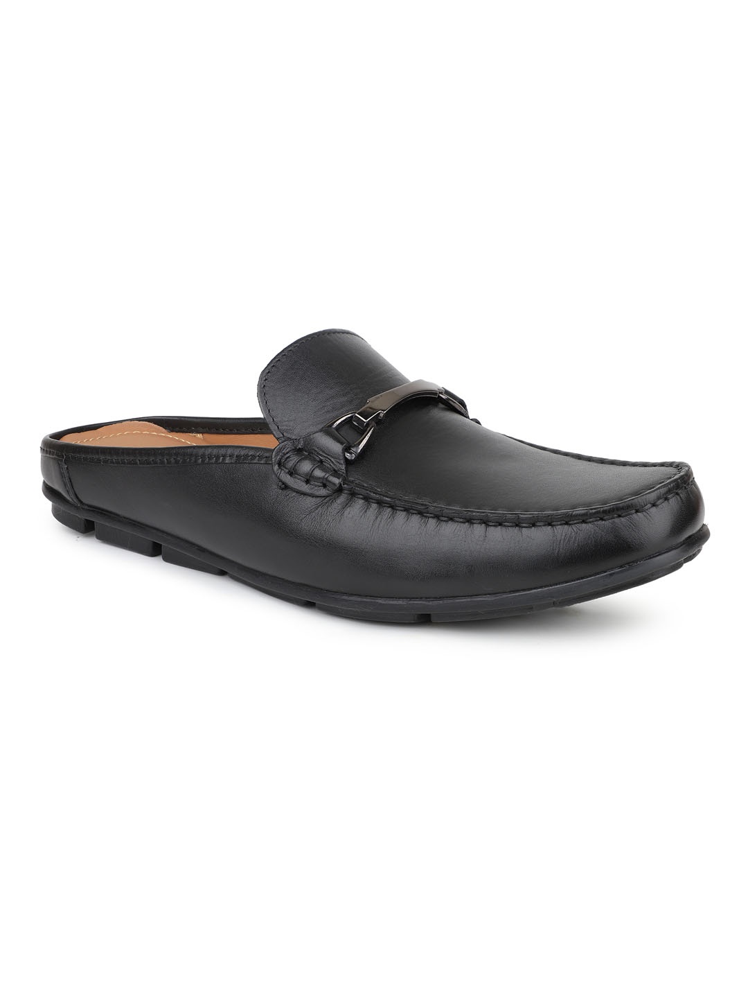 

ATESBER by Inc.5 Men Buckle Detailed Leather Mules, Black