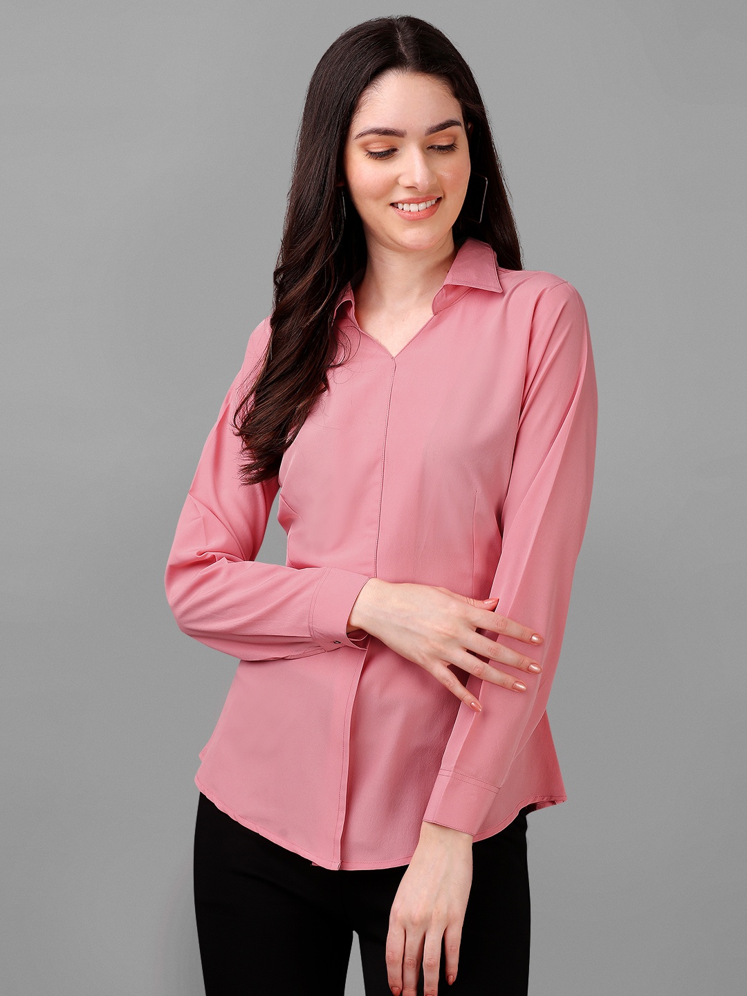 

Kinjo Shirt Collar Crepe Shirt Style Top, Pink