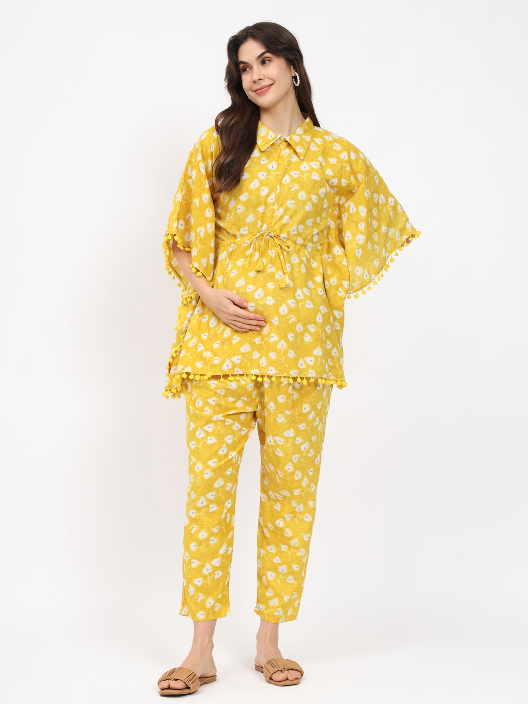 

Aujjessa Printed Maternity Kaftan Tunic With Trousers, Mustard