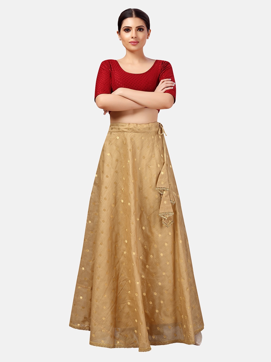 

Studio Shringaar Polka Dot Woven Design Maxi Skirt, Gold