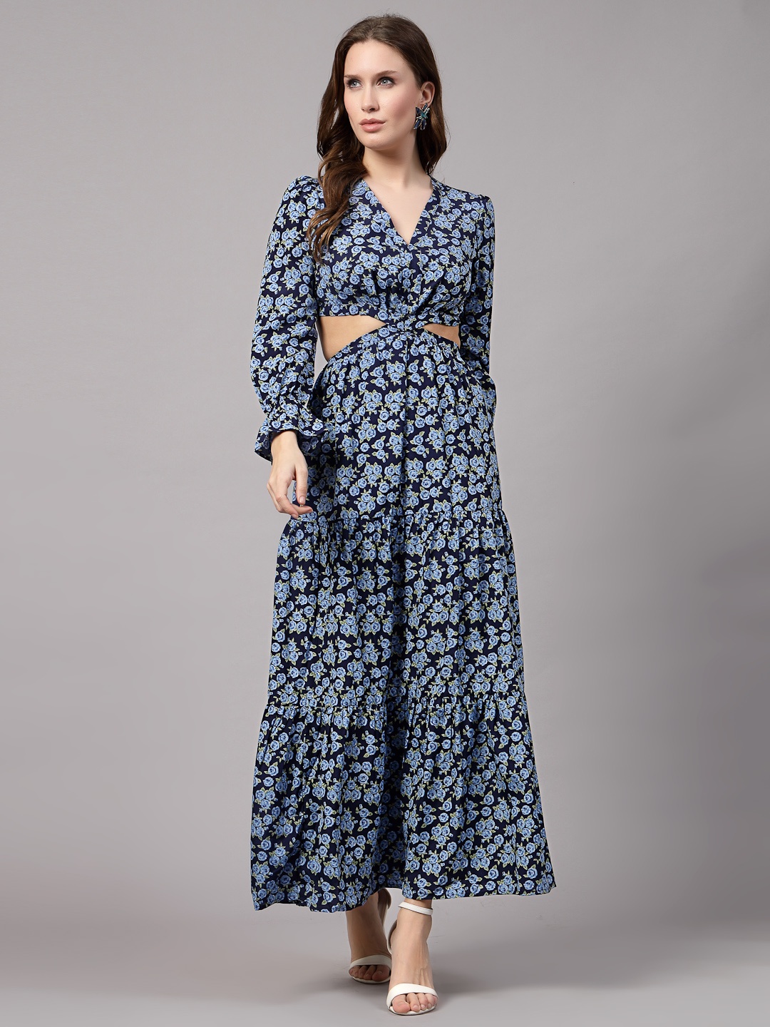 

aayu Floral Printed Shirt Collar Maxi Dress, Blue