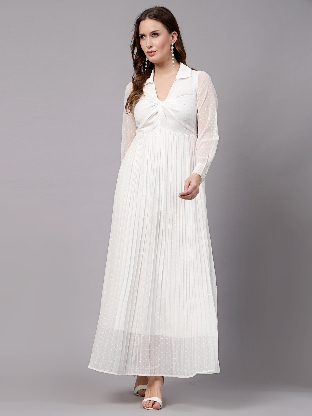 

aayu Shirt Collar Georgette Maxi Dress, White