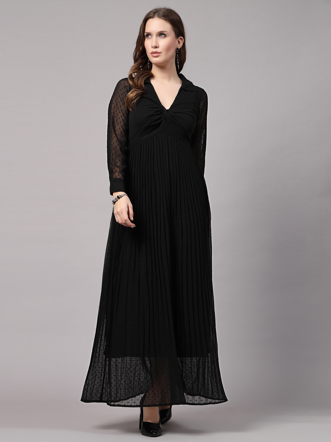 

aayu V-Neck Opaque Georgette Maxi Dress, Black
