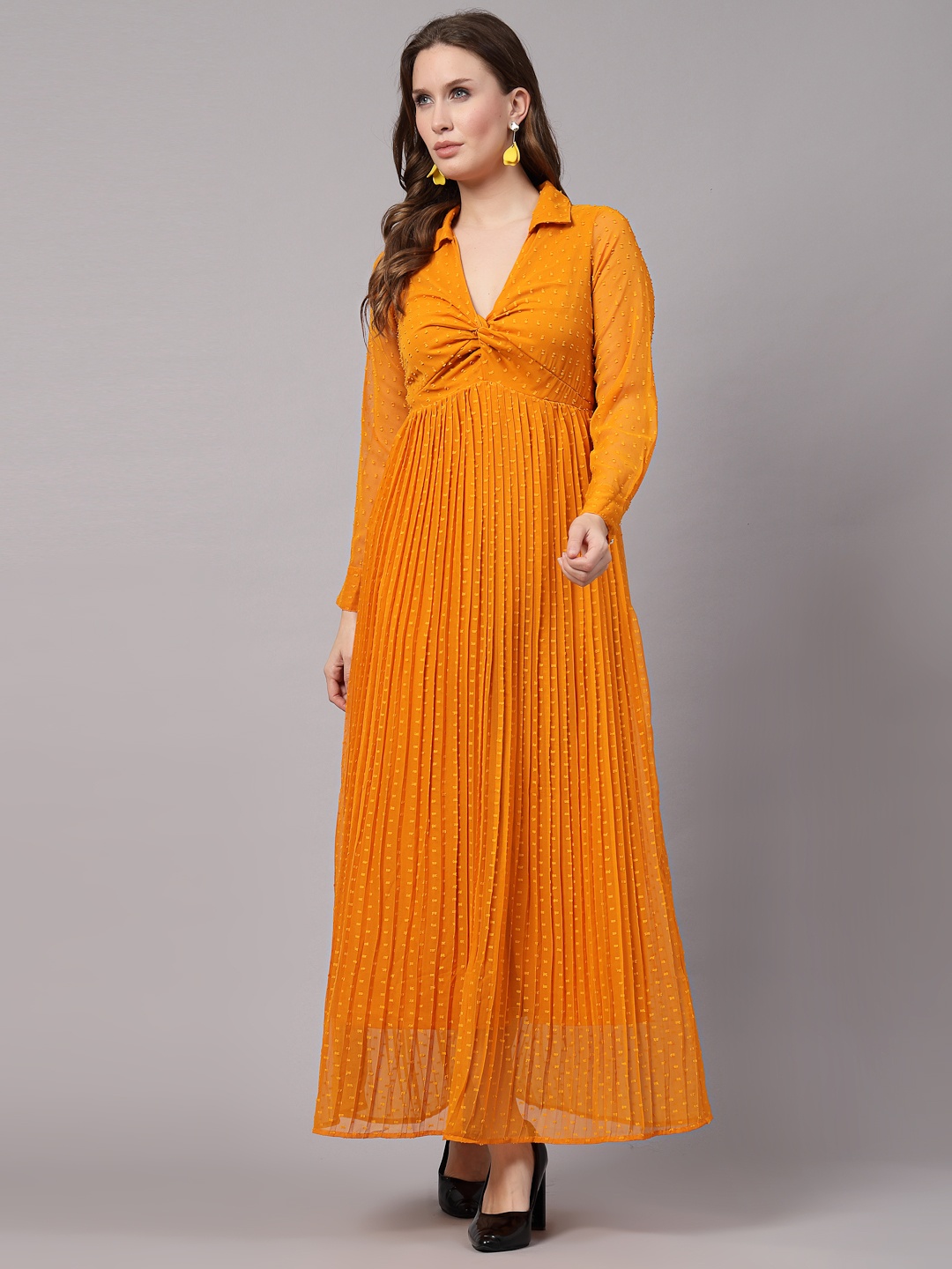 

aayu Shirt Collar Georgette Maxi Dress, Yellow