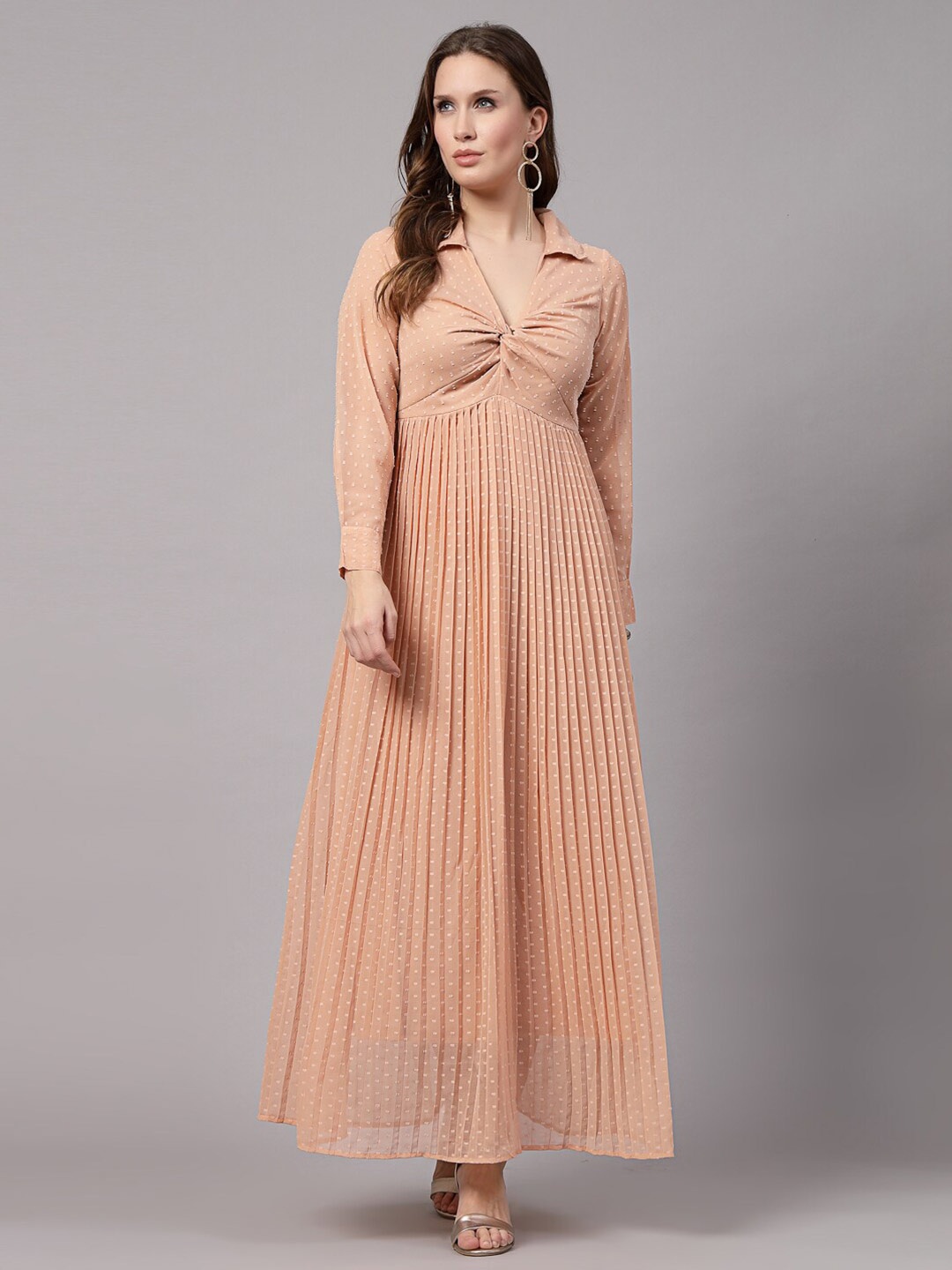 

aayu Shirt Collar Georgette Maxi Dress, Peach
