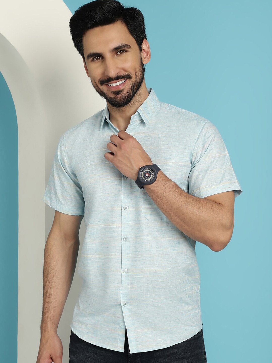 

Indian Needle Classic Cotton Casual Shirt, Turquoise blue