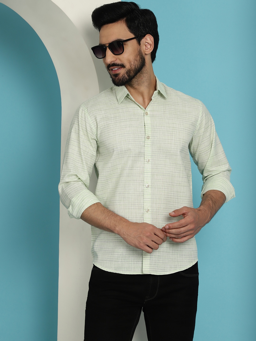 

Indian Needle Classic Spread Collar Cotton Casual Shirt, Green
