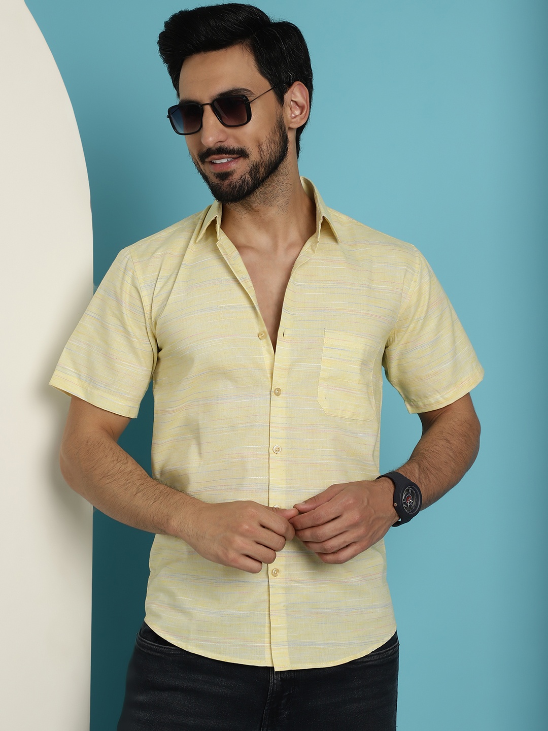 

Indian Needle Classic Opaque Spread Collar Cotton Casual Shirt, Yellow