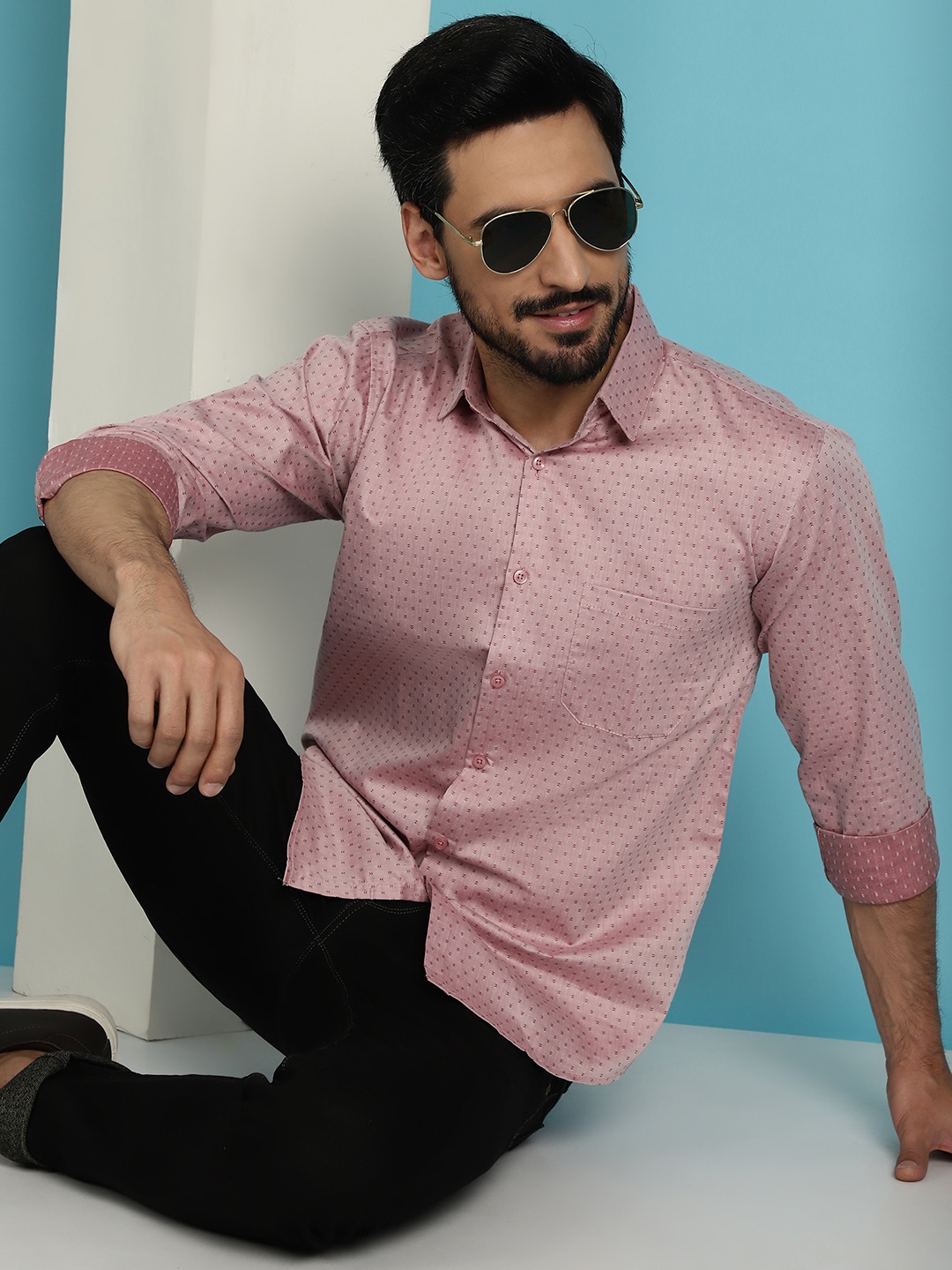 

Indian Needle Classic Micro Ditsy Printed Cotton Casual Shirt, Coral