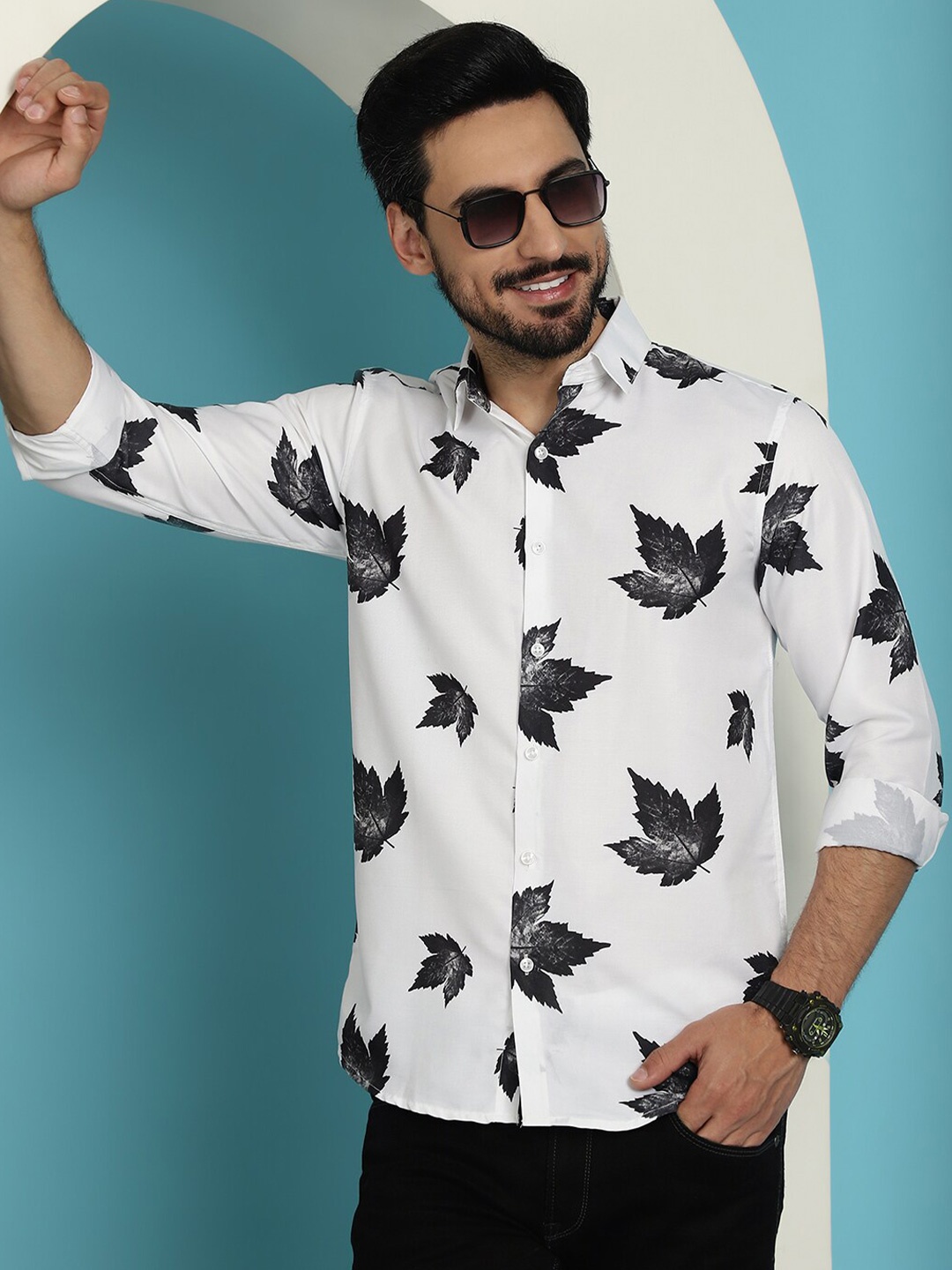 

Indian Needle Classic Floral Printed Cotton Casual Shirt, White