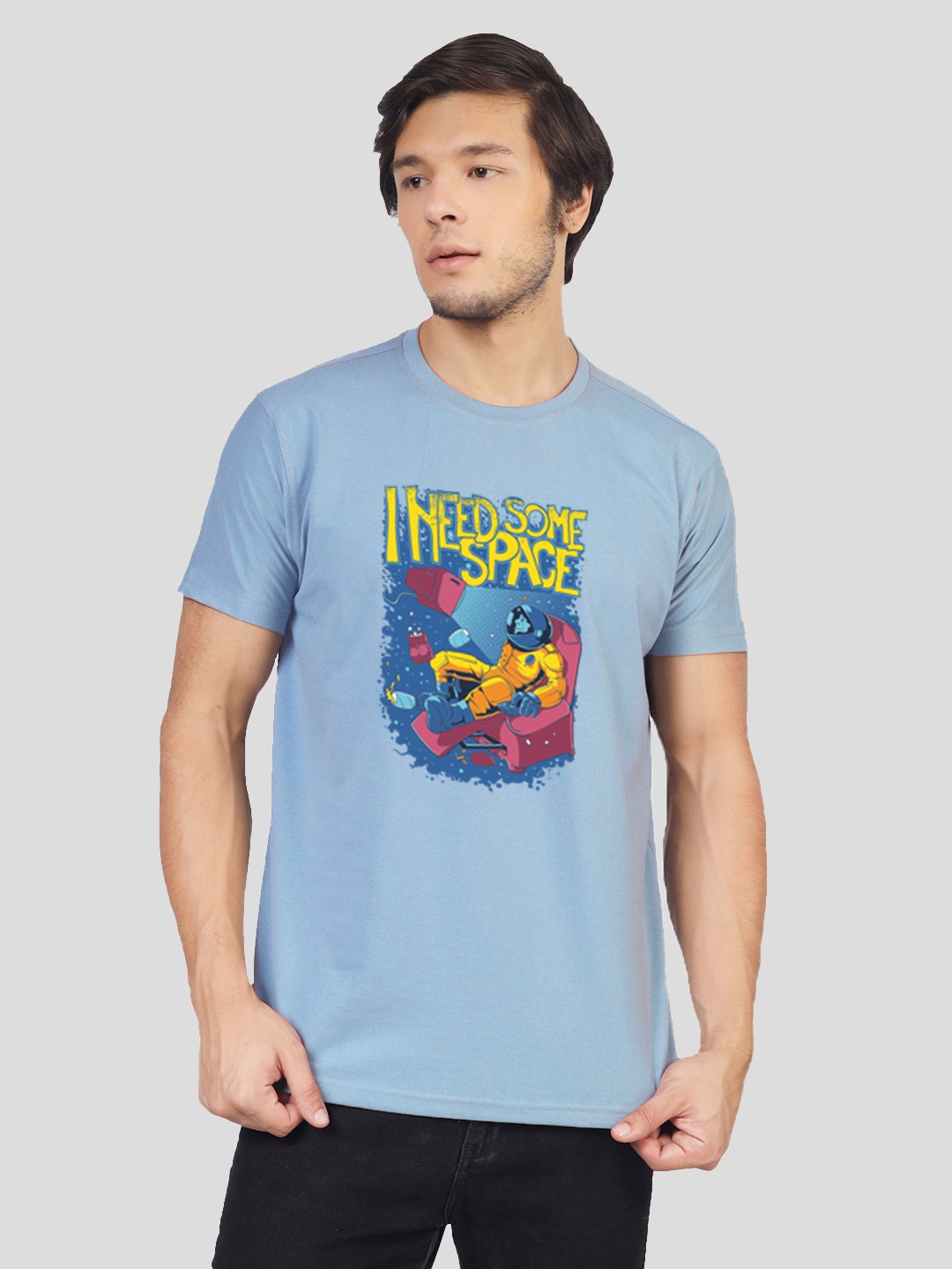 

Greylongg Regular Fit Cotton Typography Printed Applique T-shirt, Blue