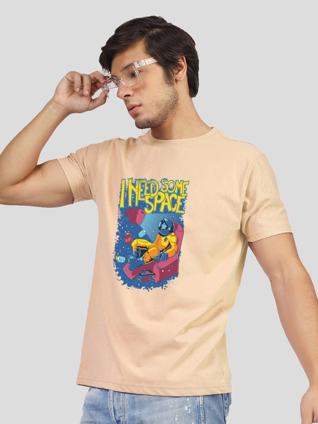 

Greylongg Graphic Printed Cotton T-shirt, Beige