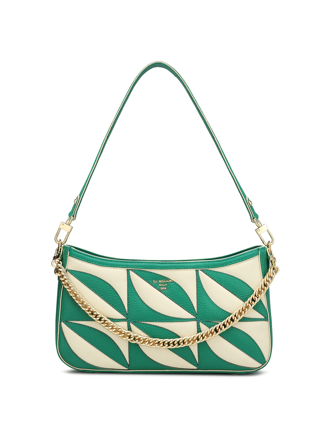 

Da Milano Abstract Printed Zip Detail Leather Shoulder Bag, Green