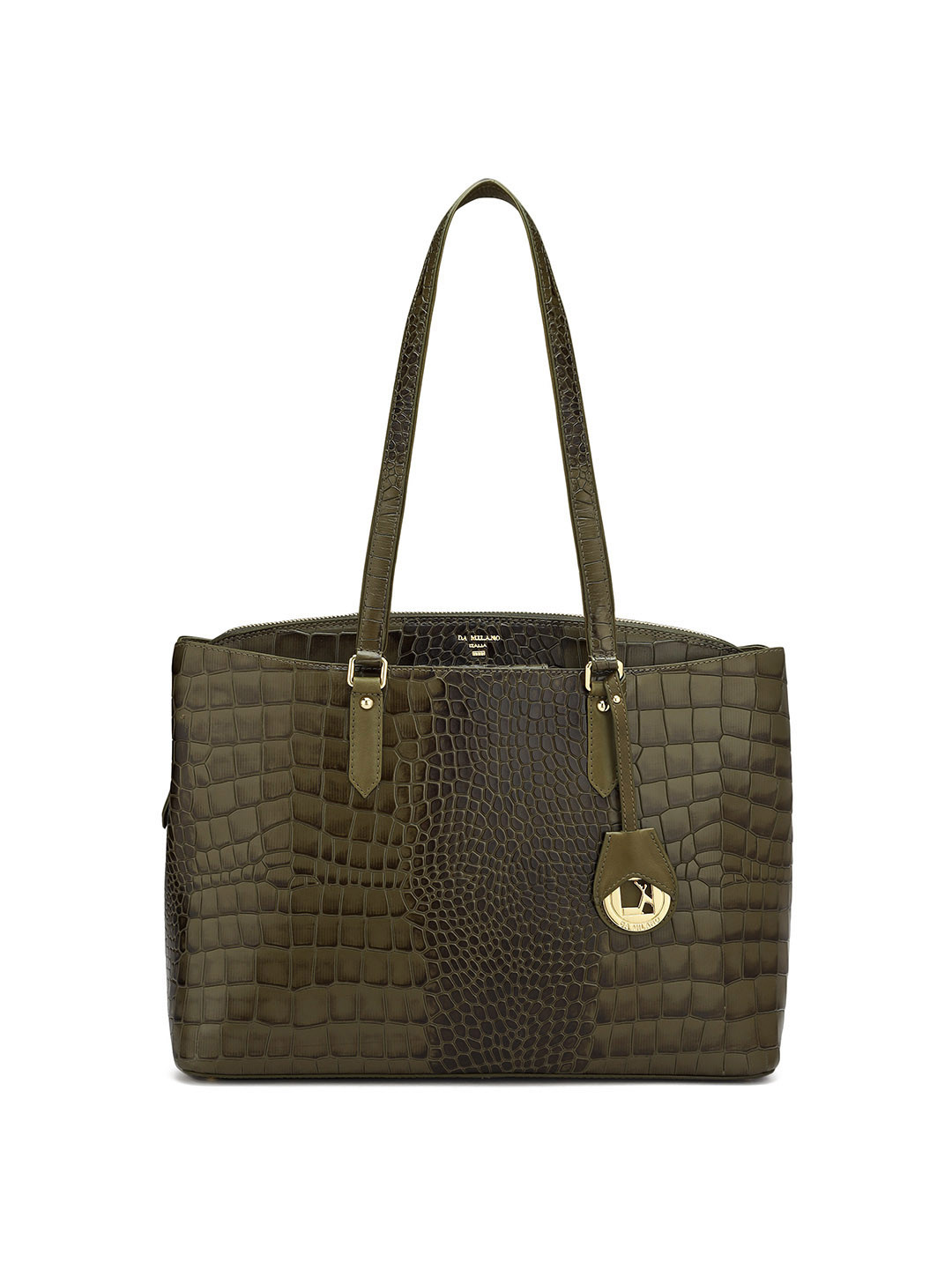 

Da Milano Textured Leather Structured Shoulder Bag, Green