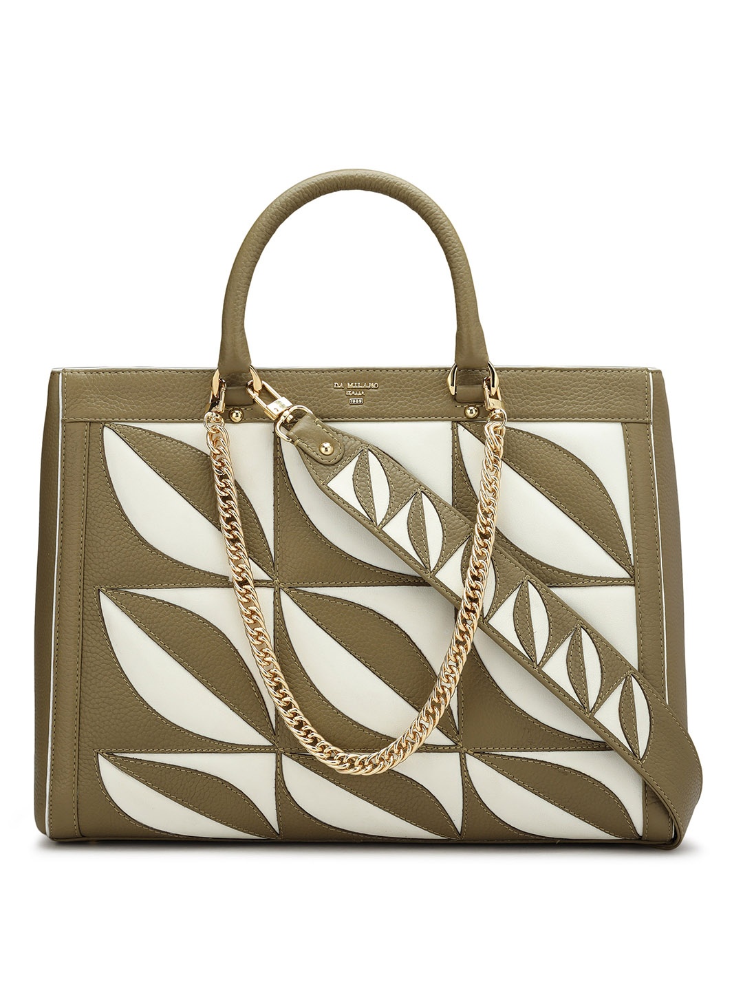 

Da Milano Geometric Textured Leather Structured Handheld Bag, Green