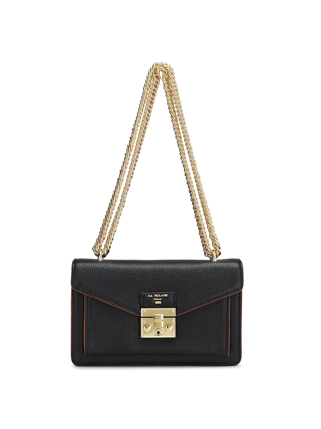 

Da Milano Textured Leather Structured Satchel Bag, Black