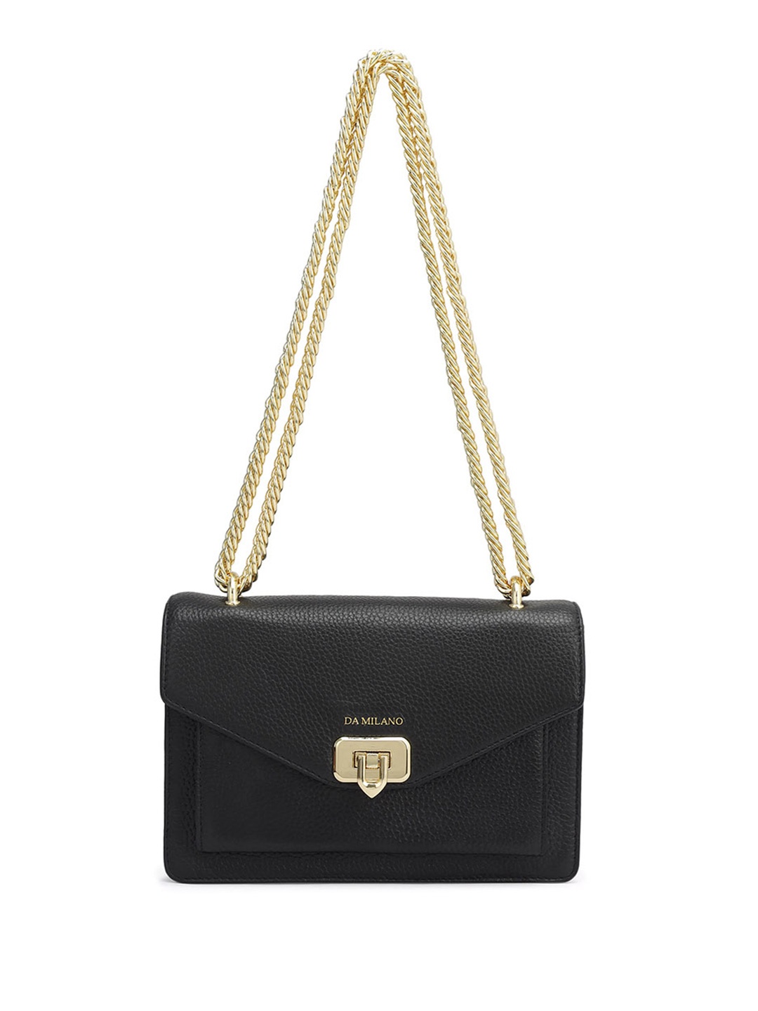 

Da Milano Textured Leather Structured Satchel Bag, Black