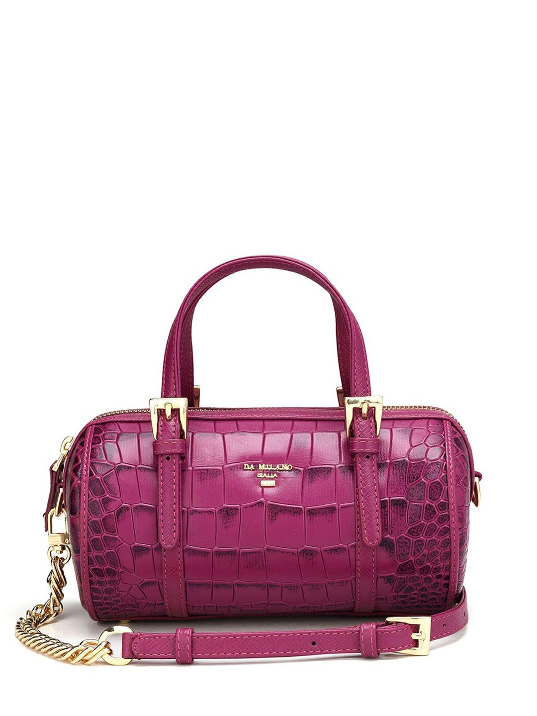 

Da Milano Textured Zip Deatail Leather Structured Handheld Bag, Magenta