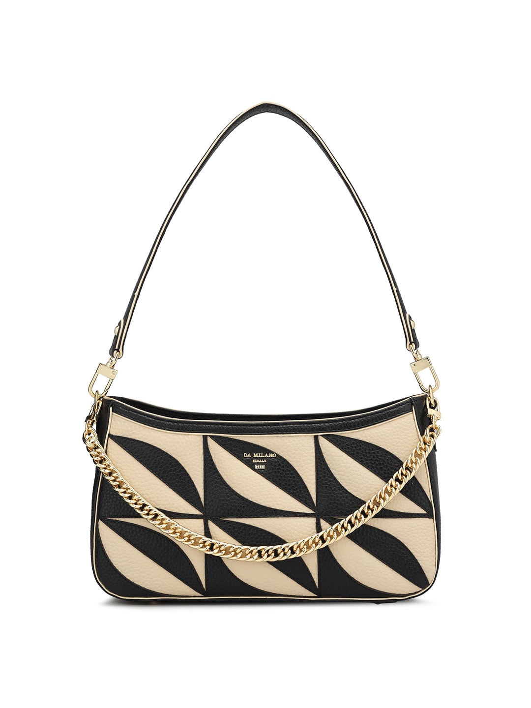 

Da Milano Geometric Printed Leather Structured Shoulder Bag, Black