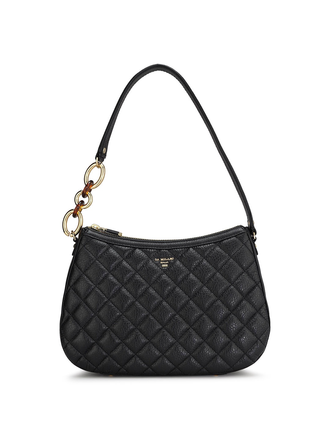 

Da Milano Textured Zip Detail Handheld Bag, Black