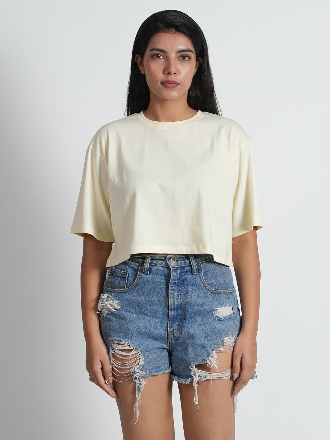 

Bloopers Store Drop-Shoulder Sleeves Oversized Crop T-shirt, Off white