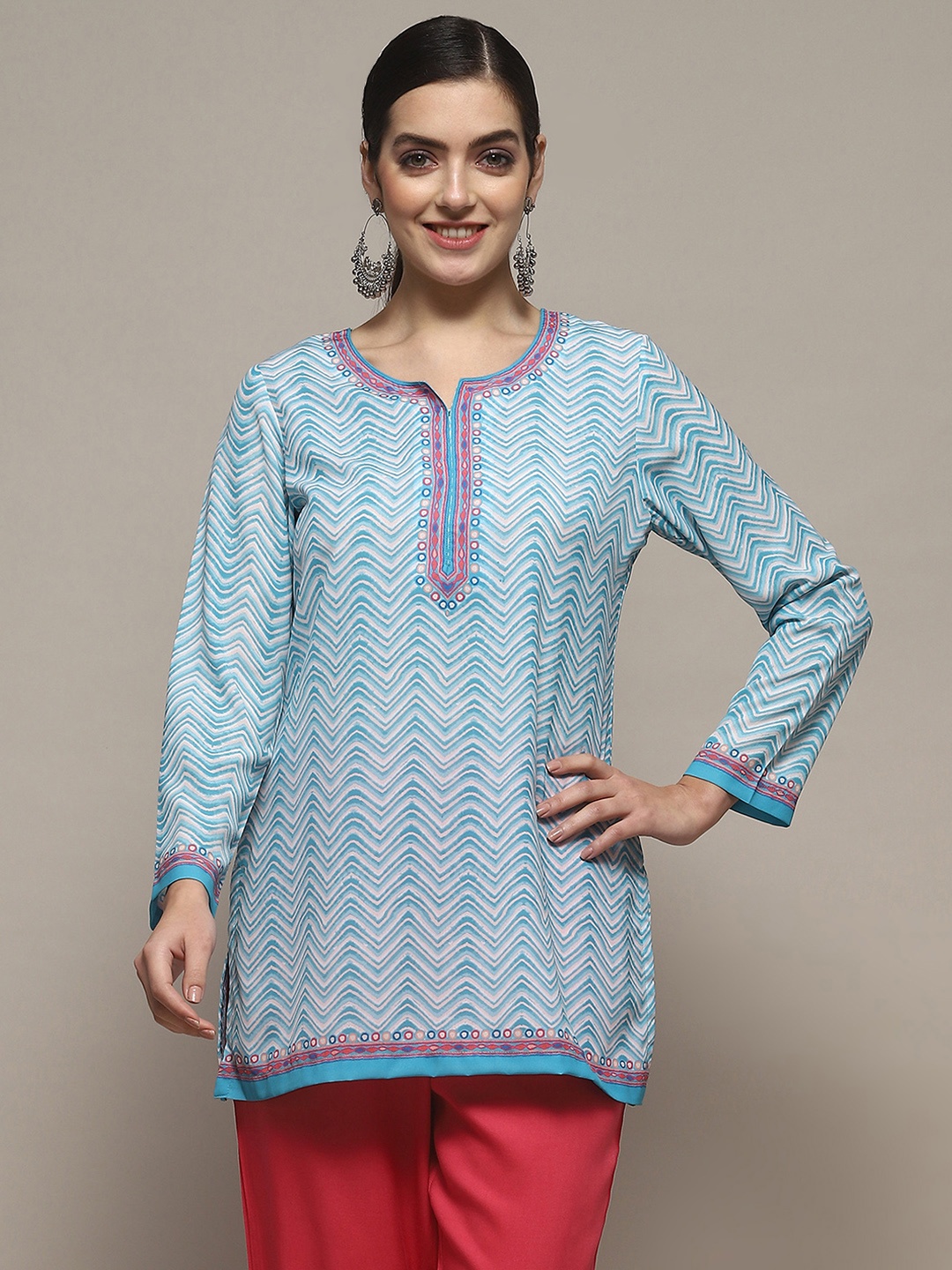 

Biba Chevron Printed Straight Kurti, Blue