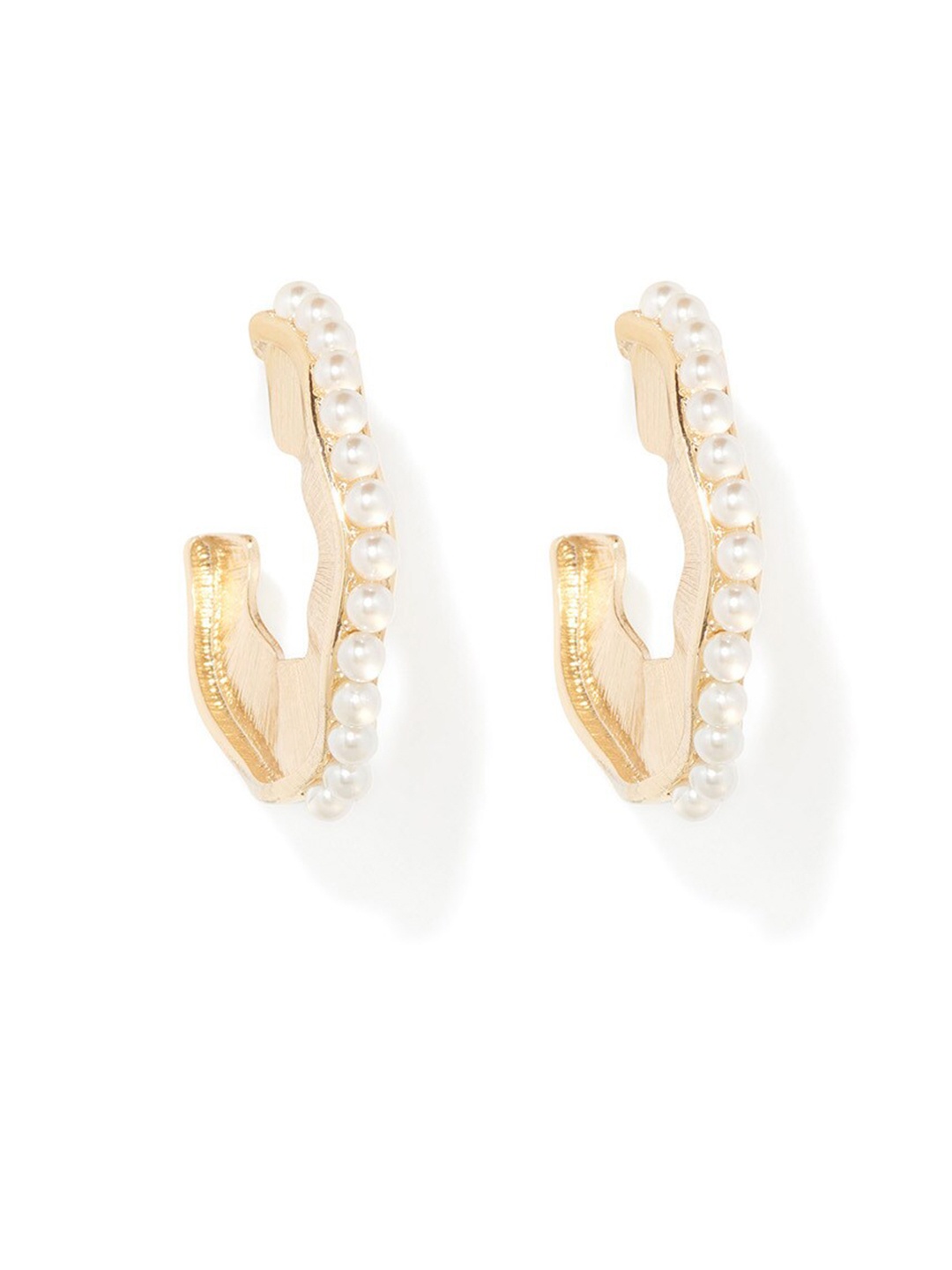 

Forever New Gold-Plated Beaded Contemporary Hoop Half Hoop Earrings