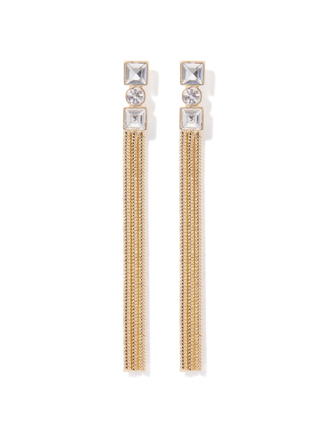 

Forever New Gold-Plated Stone Studded Contemporary Drop Earrings