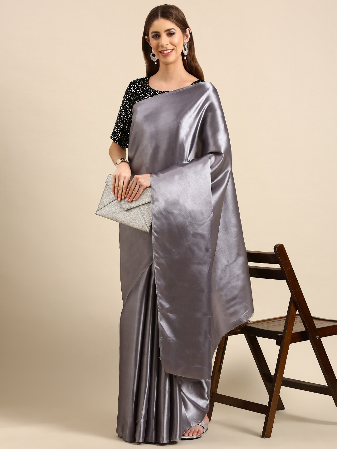 

Sarvada Satin Silk Saree, Grey