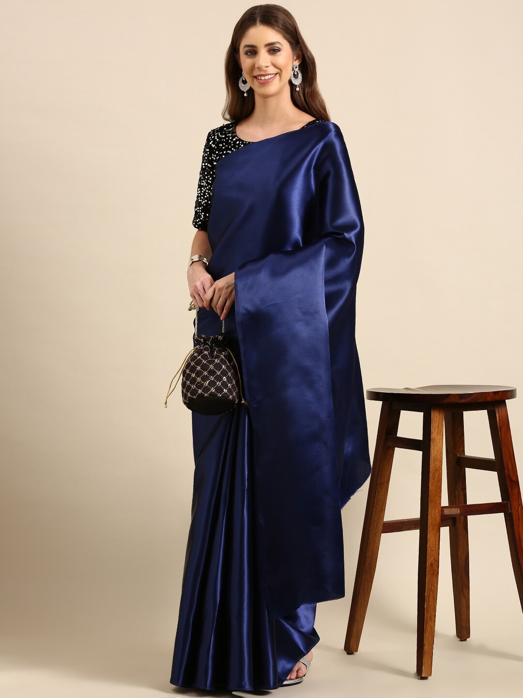 

Sarvada Satin Silk Saree, Navy blue