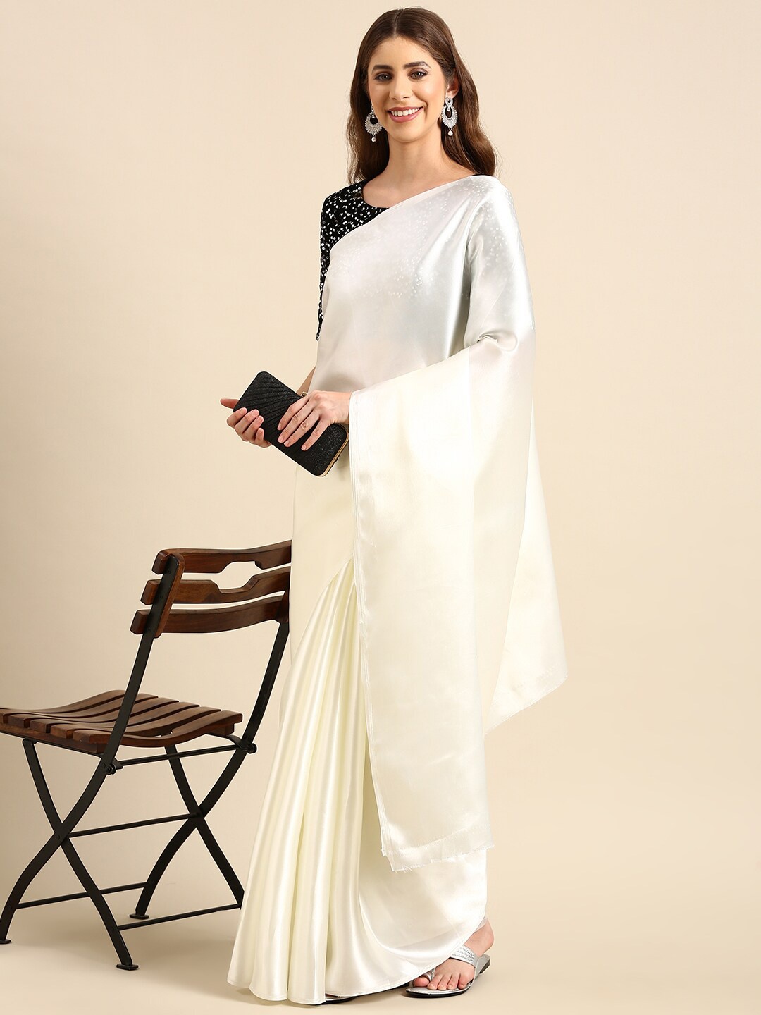 

Sarvada Satin Silk Saree, Off white