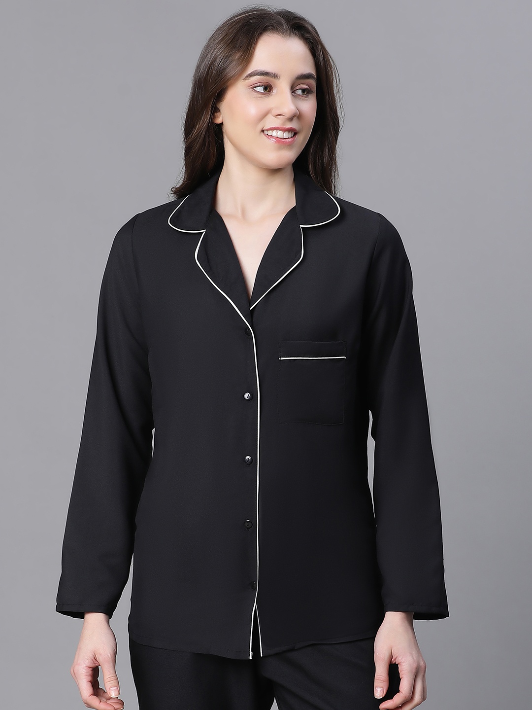 

Oxolloxo Lapel Collar Opaque Lounge Shirt, Black