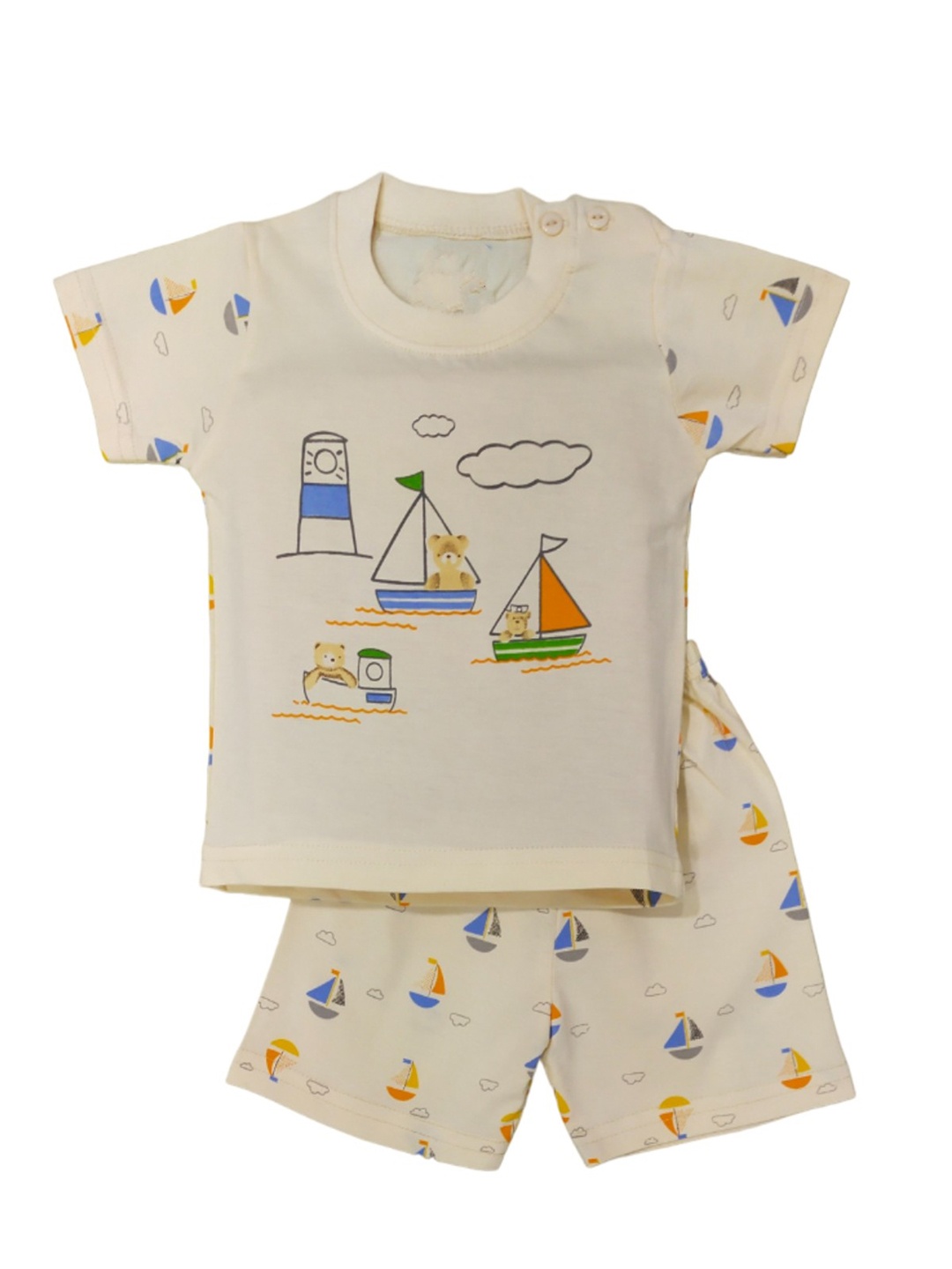 

BAESD Kids Printed Pure Cotton T-shirt With Shorts, Cream