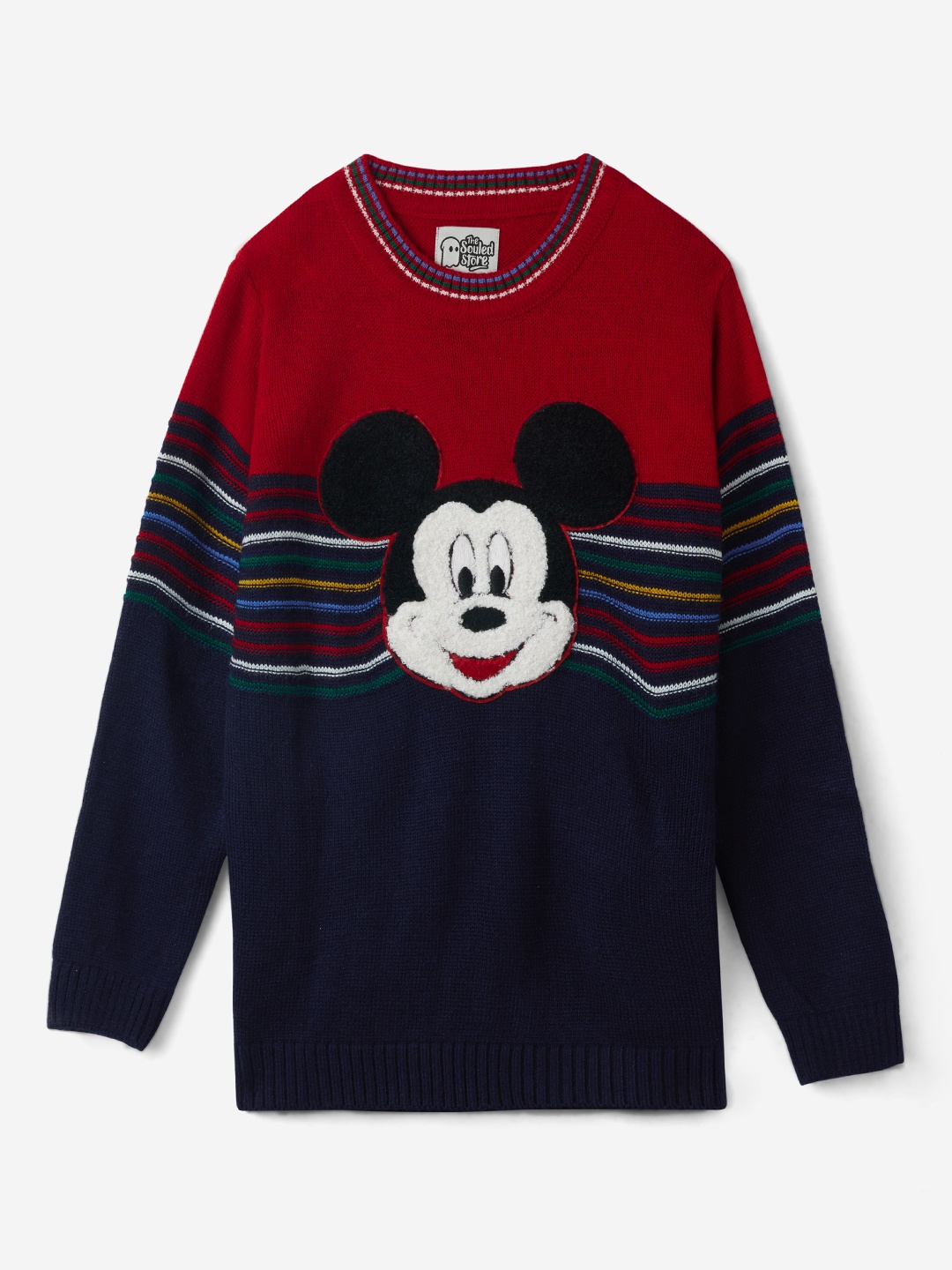 

The Souled Store Boys Colourblocked Mickey Mouse Textured Acrylic Pullover Sweater, Navy blue