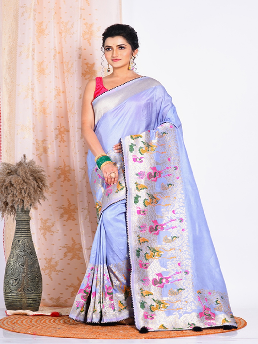 

Morchari Blue & Green Floral Printed Saree