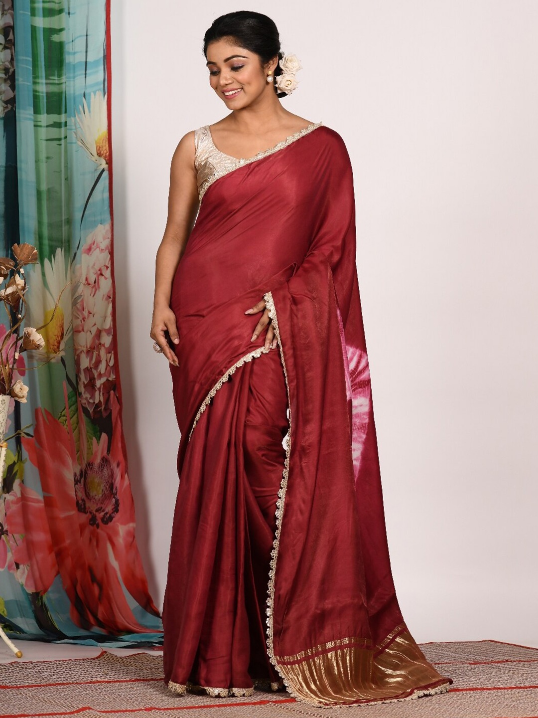 

Morchari Tie and Dye Gotta Patti Saree, Maroon