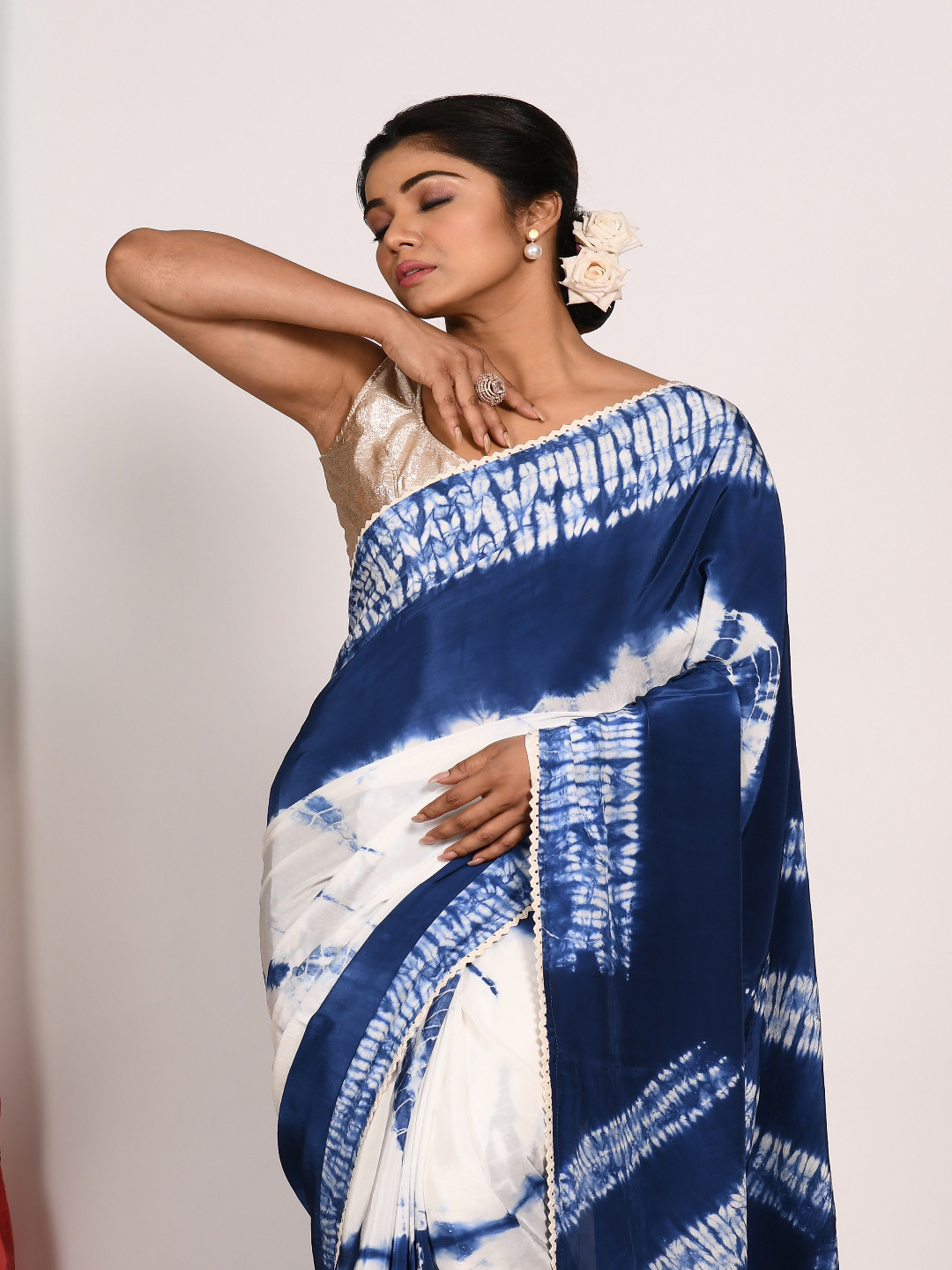 

Morchari Tie and Dye Printed Pure Crepe Saree, Blue