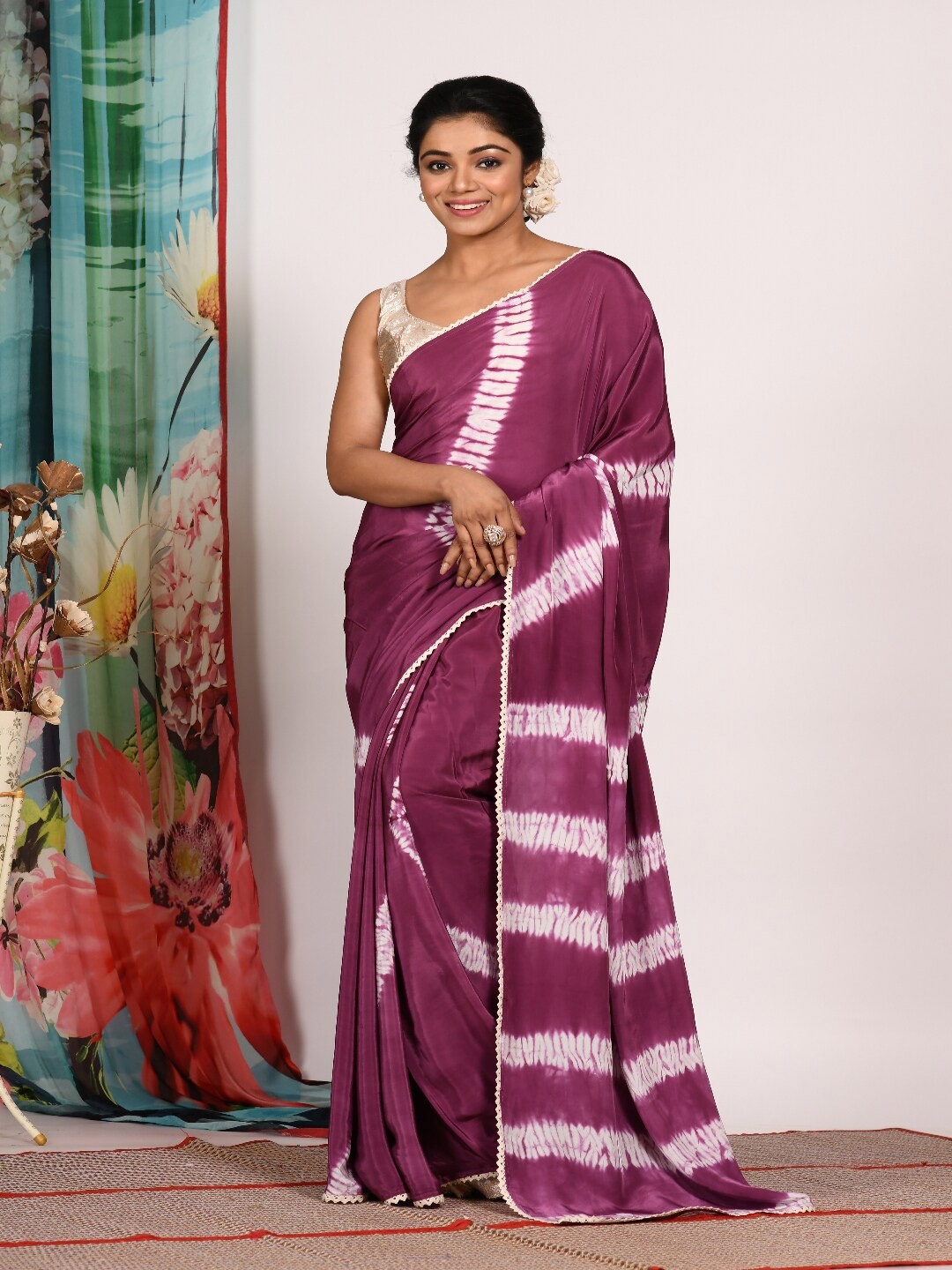 

Morchari Tie and Dye Pure Crepe Saree, Purple