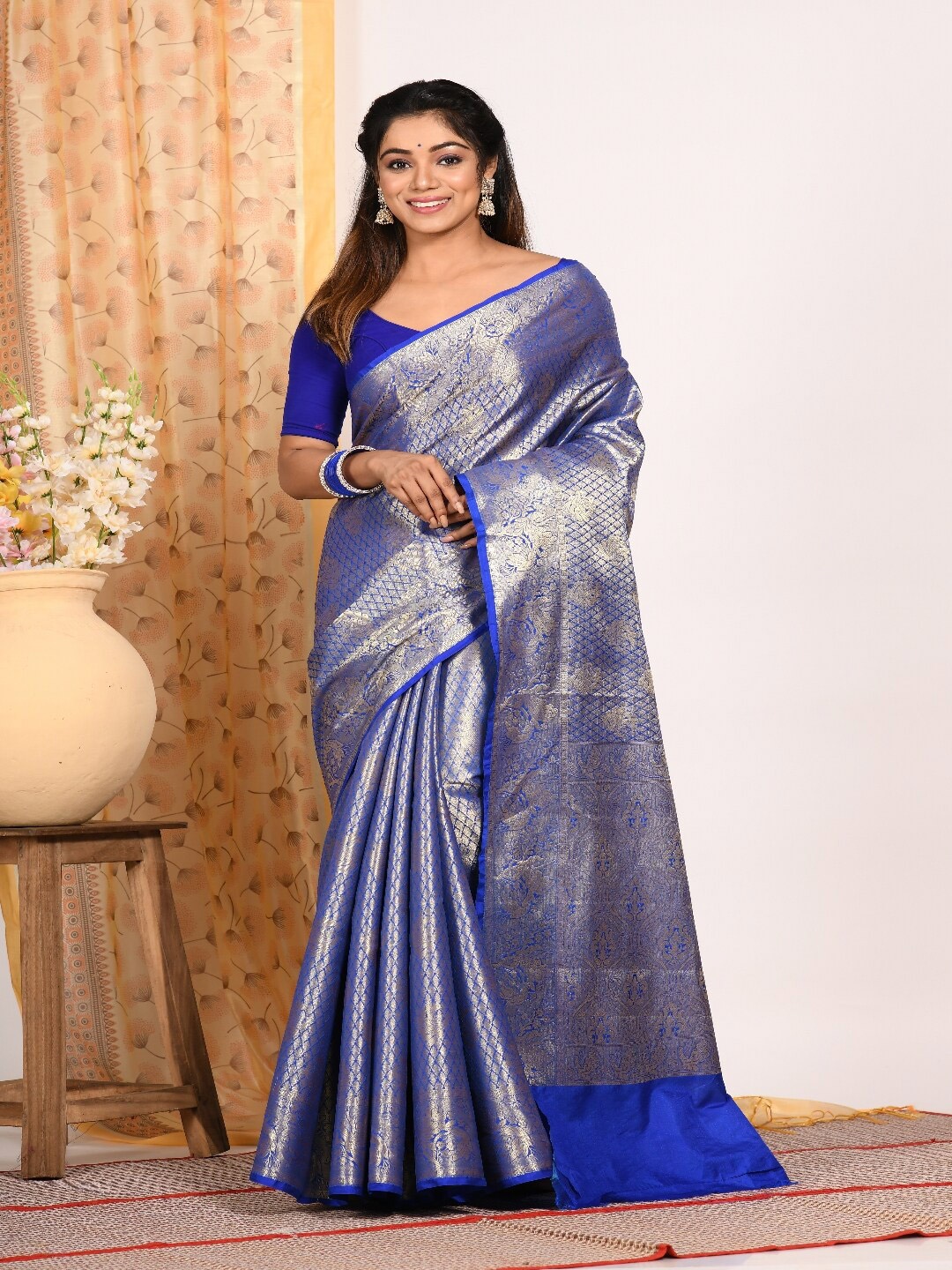 

Morchari Ethnic Motifs Woven Design Zari Silk Banarasi Saree, Blue