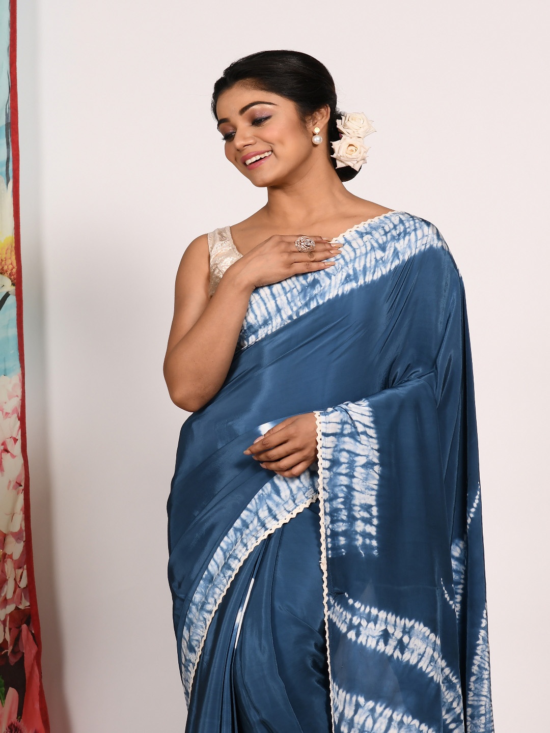 

Morchari Blue & White Pure Crepe Saree