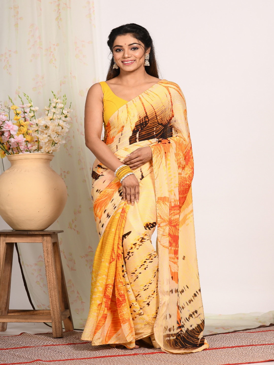 

Morchari Abstract Printed Pure Chiffon Saree, Orange