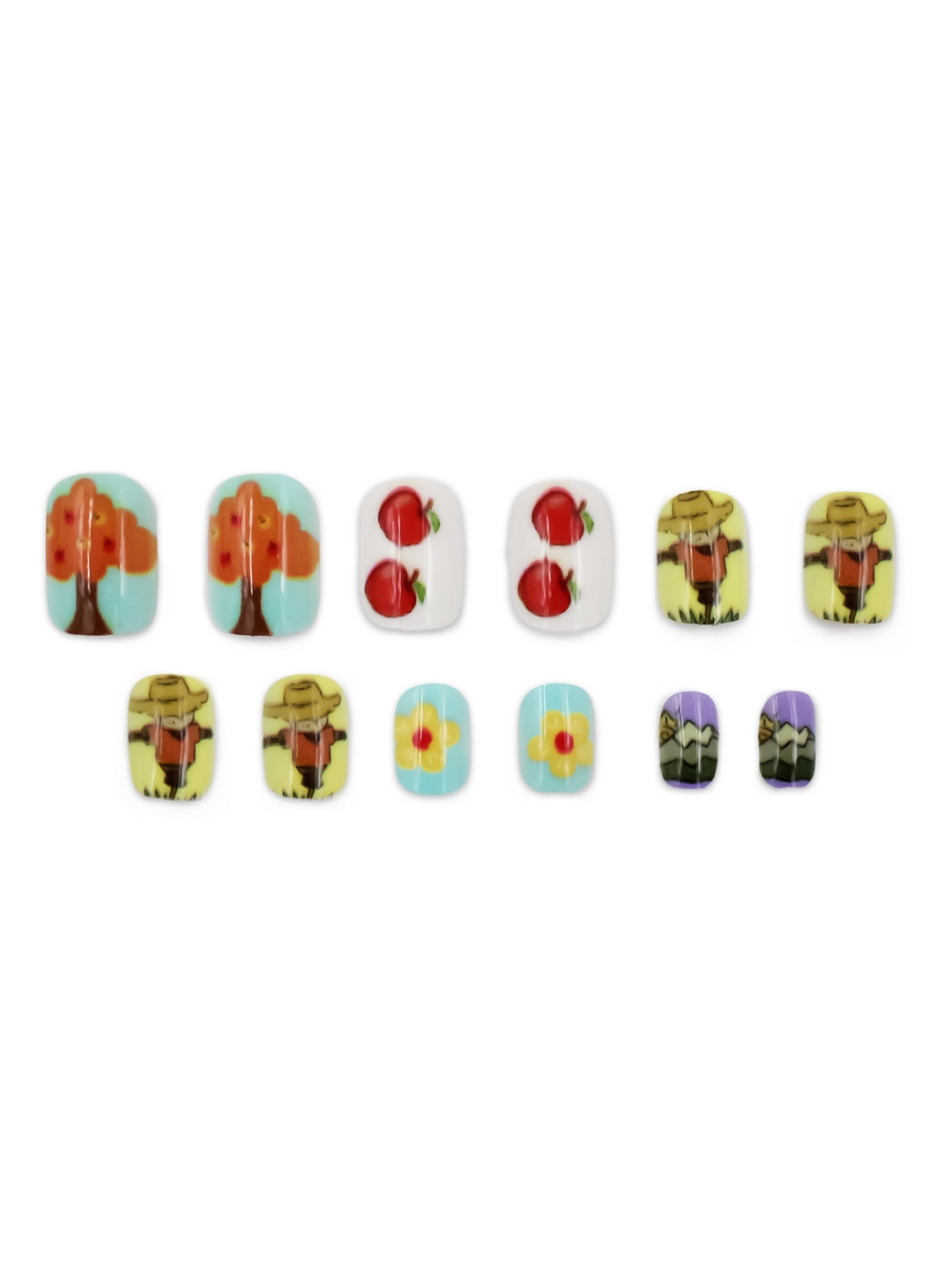 

JENNA Girls 12-Pcs Crowman Design Artificial Nails Art Kit with Glue - Multicolored, White