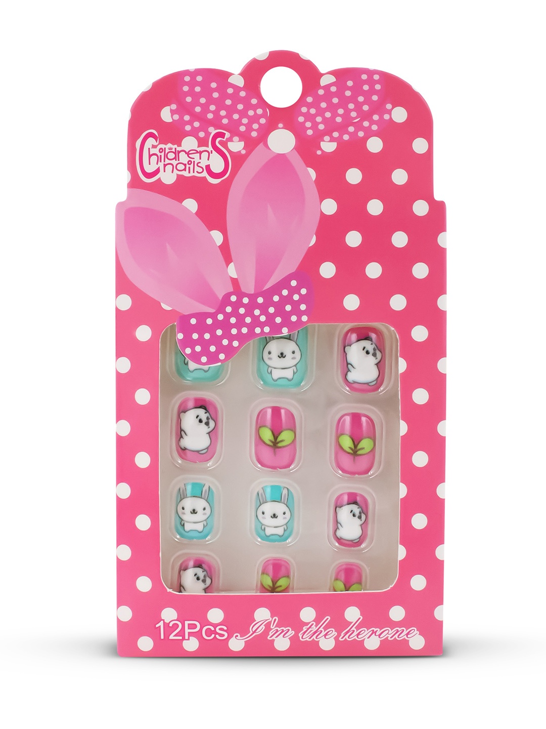 

JENNA Girls 12-Pcs Bunny Design Artificial Nails Art Kit With Glue, Pink