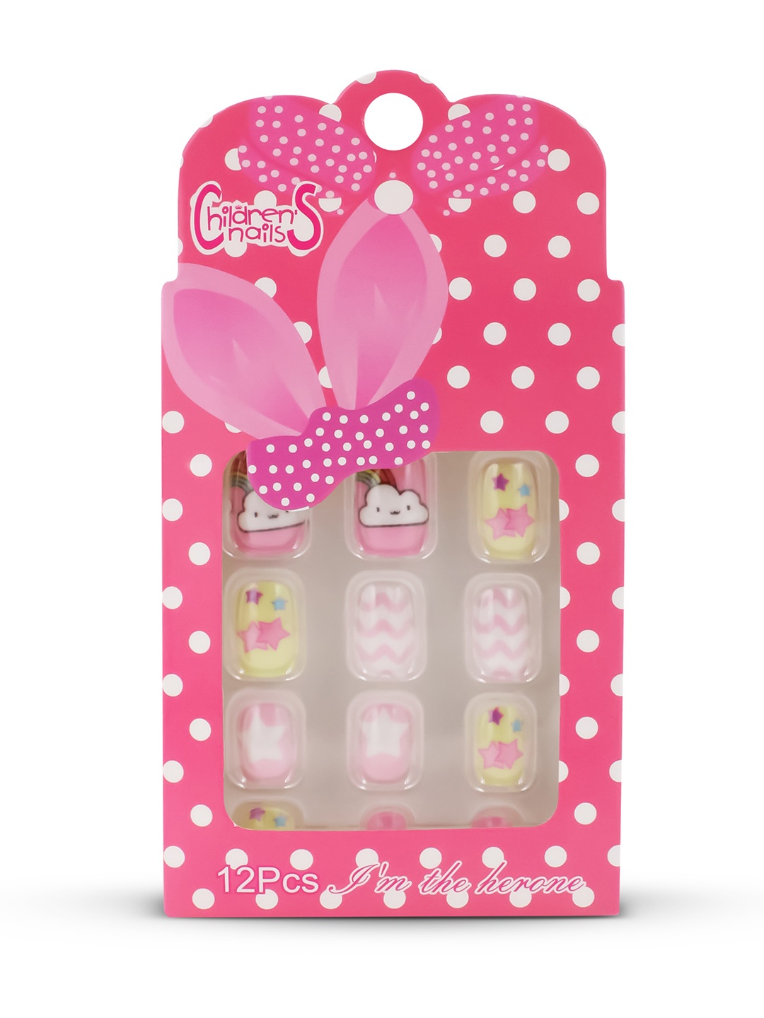 

JENNA 12-Pcs Cloudstar Design Artificial Nails Art Kit With Glue, Pink
