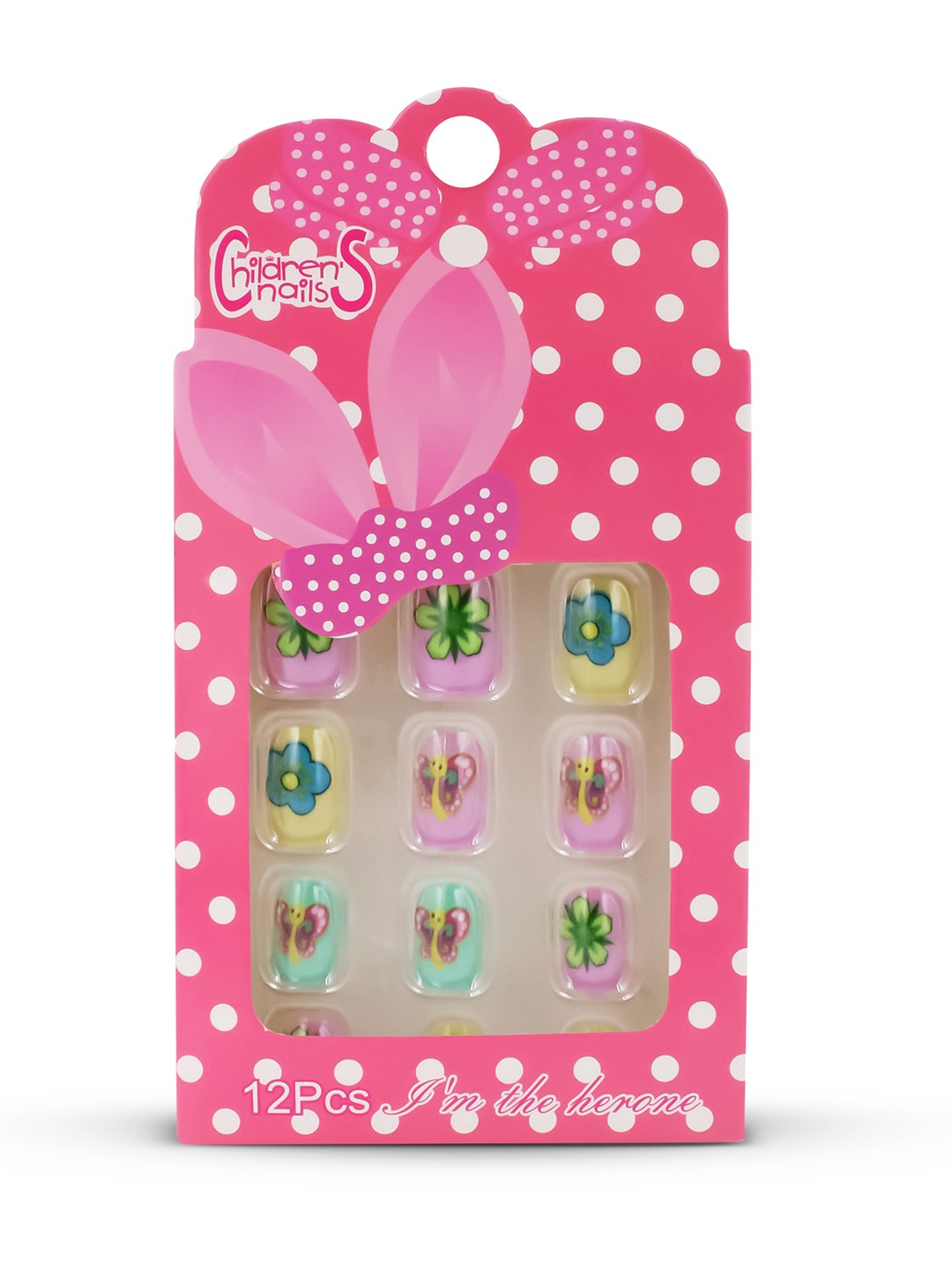 

JENNA 12-Pcs Fly Flower Design Artificial Nails Art Kit With Glue, Pink