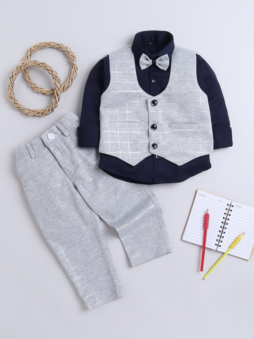 

Lil homies Infant Boys Checked 3-Piece Party Suits, Grey