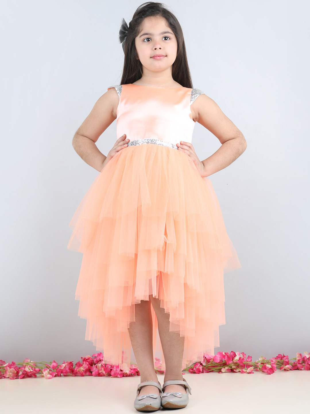 

Toy Balloon kids Girls Net Fit & Flare Midi Dress, Peach