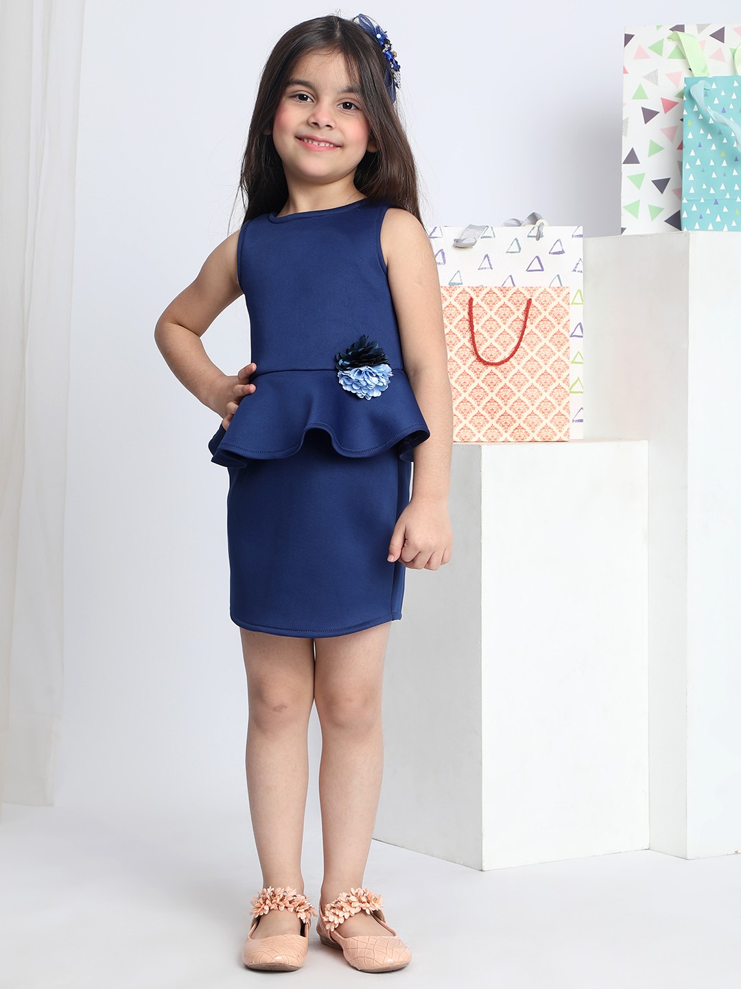 

Toy Balloon kids Girls Round Neck Sleeveless Peplum Dress, Blue